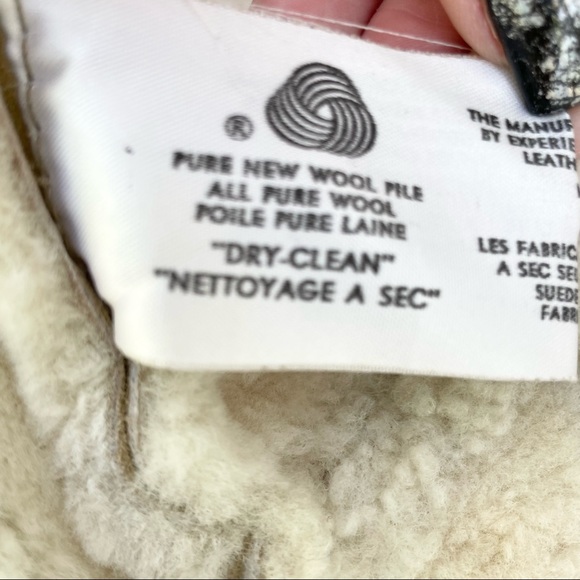 Vintage retro suede & wool shearling open front snap hem jacket coat Small - Picture 8 of 13